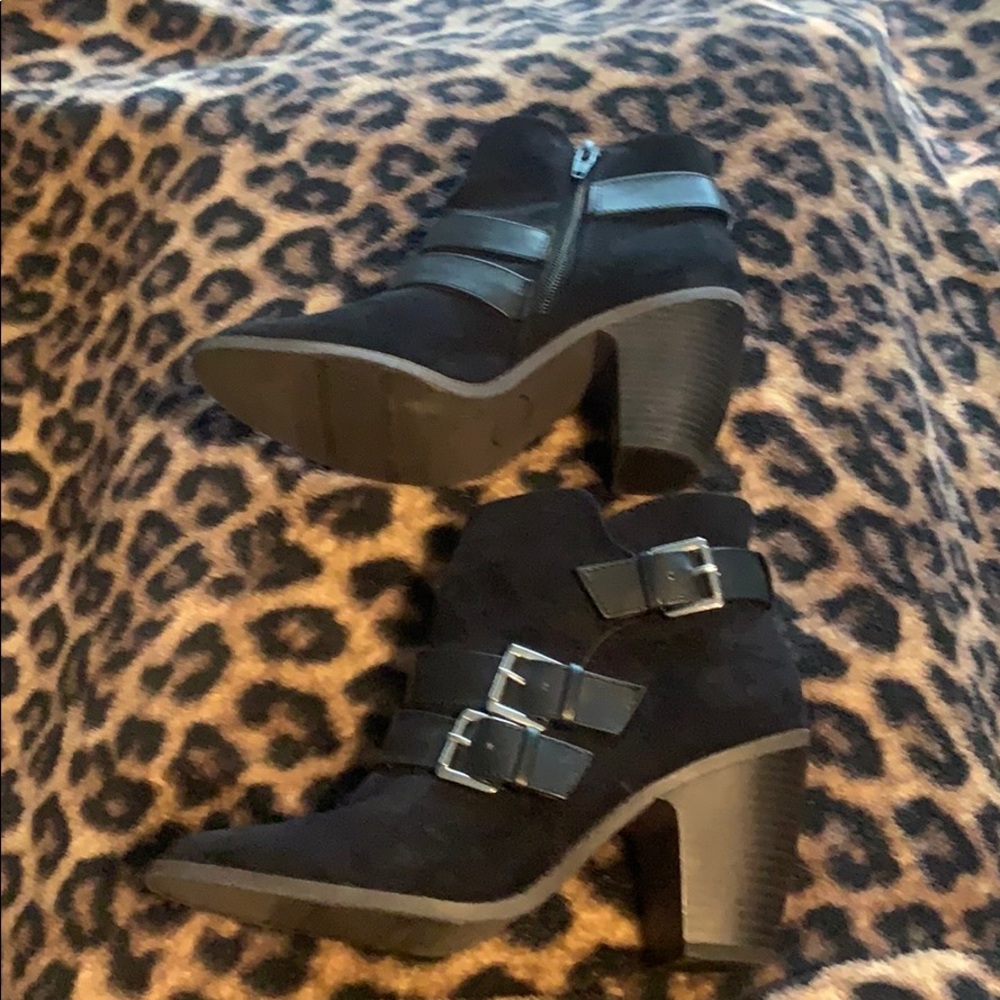 Black Suede Ankle Bootie with Buckles